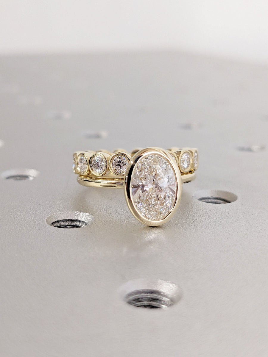 Oval Cut Moissanite Solitaire Ring, 14K Yellow Gold Engagement Ring, B ...
