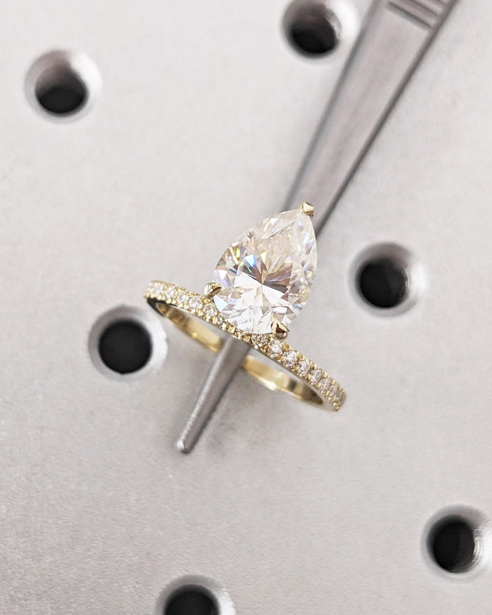 Pear cut Lab Grown Diamond Hidden Halo Engagement Ring | Half Eternity ...