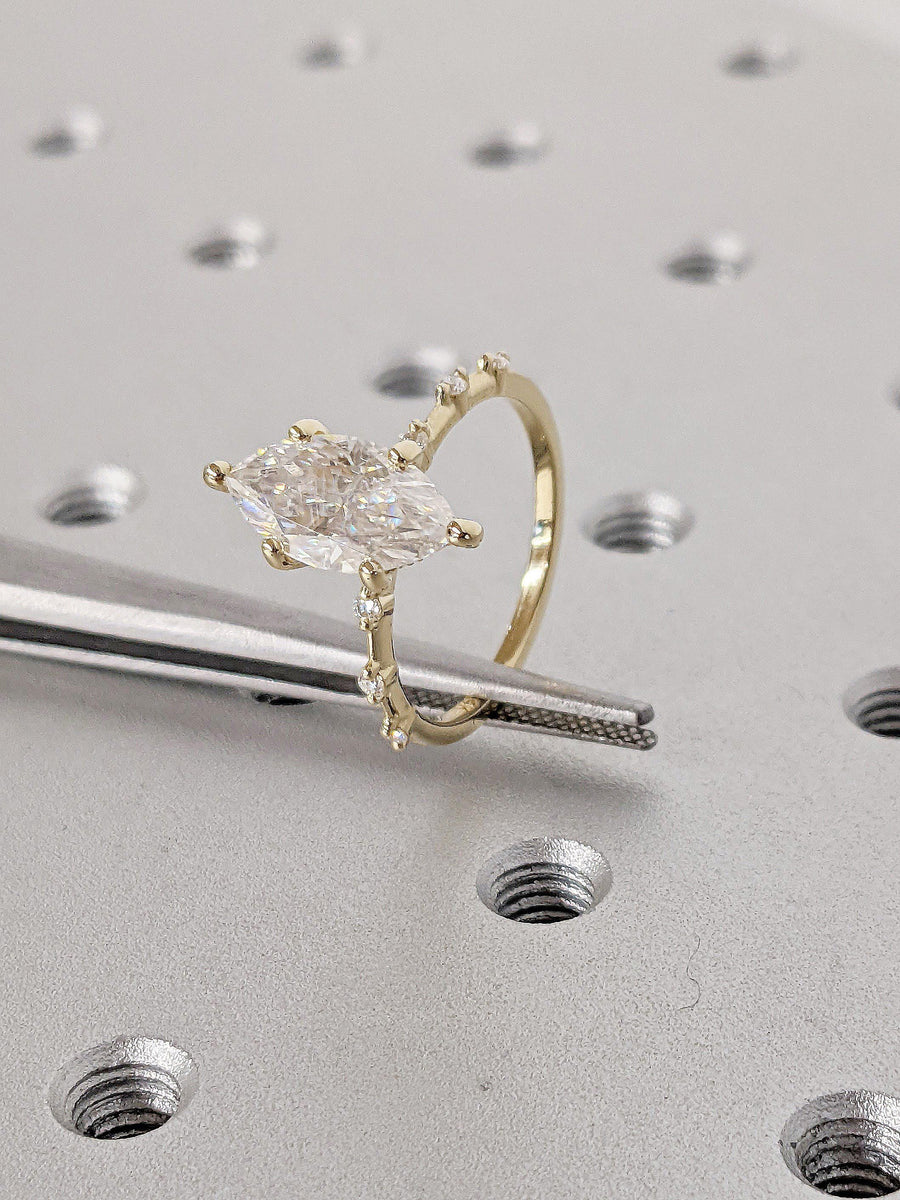 Marquise Cut Lab Grown Diamond Ring | 14k Yellow Gold Engagement Ring ...
