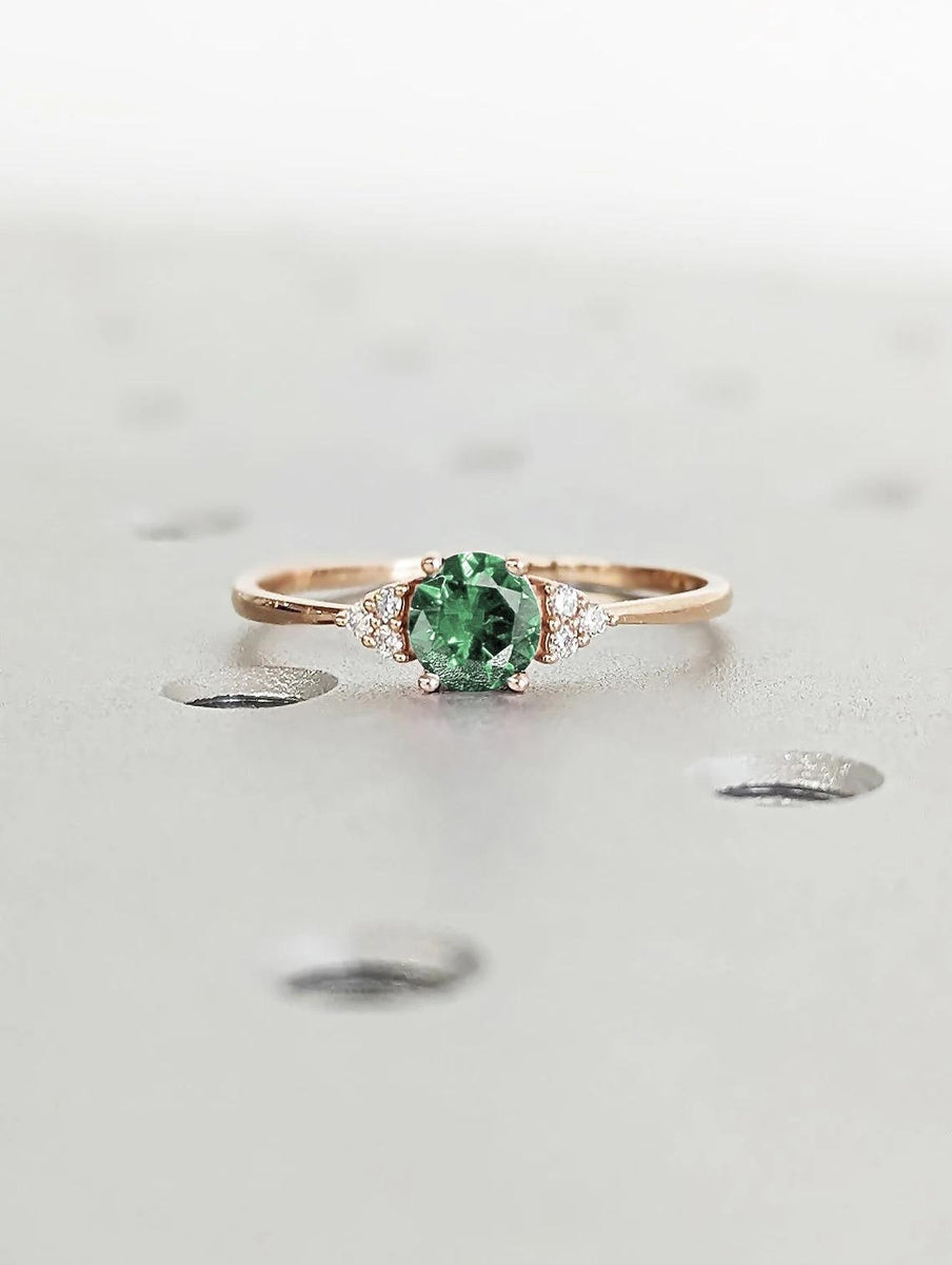Rose Gold Green Sapphire and Diamond Engagement Ring | 14k 18k Gold Ri ...