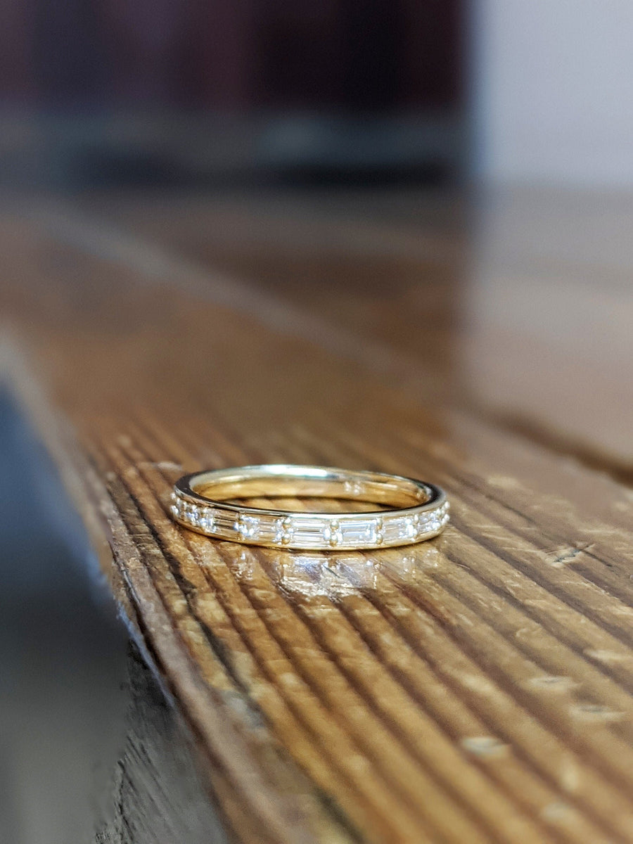 Baguette Diamond Ring / 14k Gold Half Eternity Baguette Diamond Stacka ...