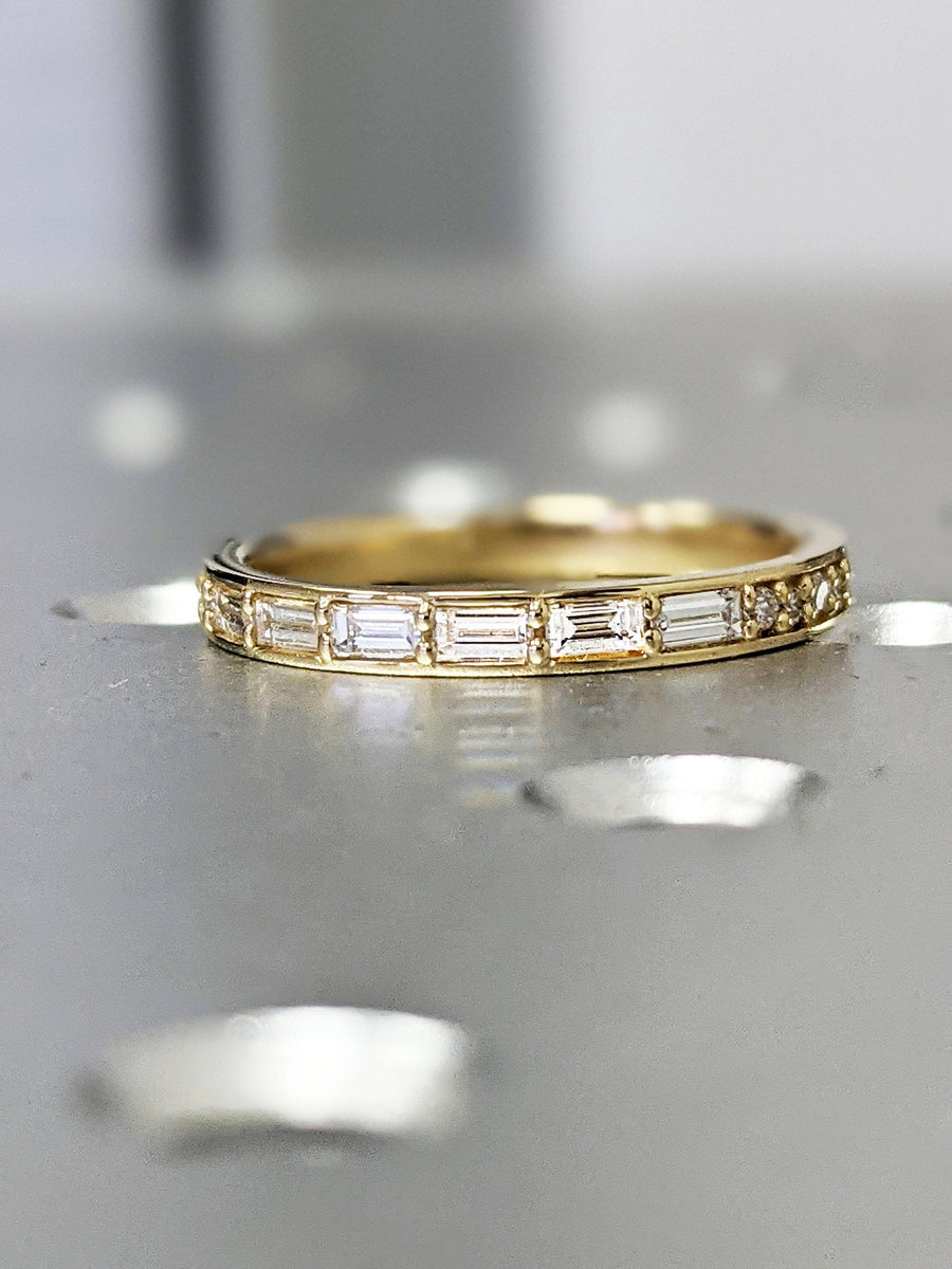 Baguette Diamond Ring / 14k Gold Half Eternity Baguette Diamond Stacka ...