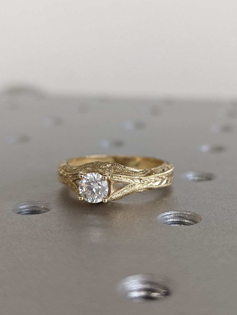 Vintage moissanite engagement ring 14k yellow gold Art deco wedding ri ...