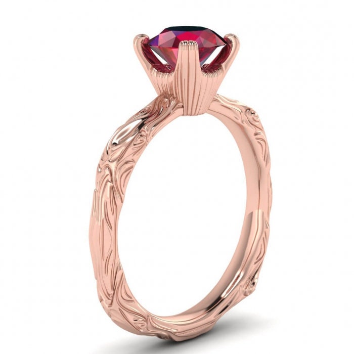 14k rose gold Ara ruby floral ring micro pave setting, petite engagement ring, prong setting, cathedral gallery