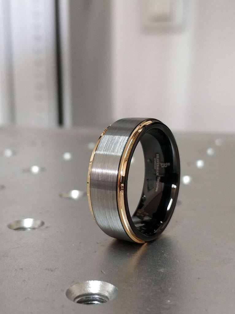 Rose Gold Tungsten Ring, Gunmetal Tungsten Wedding Band, Gunmetal Tungsten Ring, Rose Gold Tungsten Band, Rose Gold, Black Ring 6mm