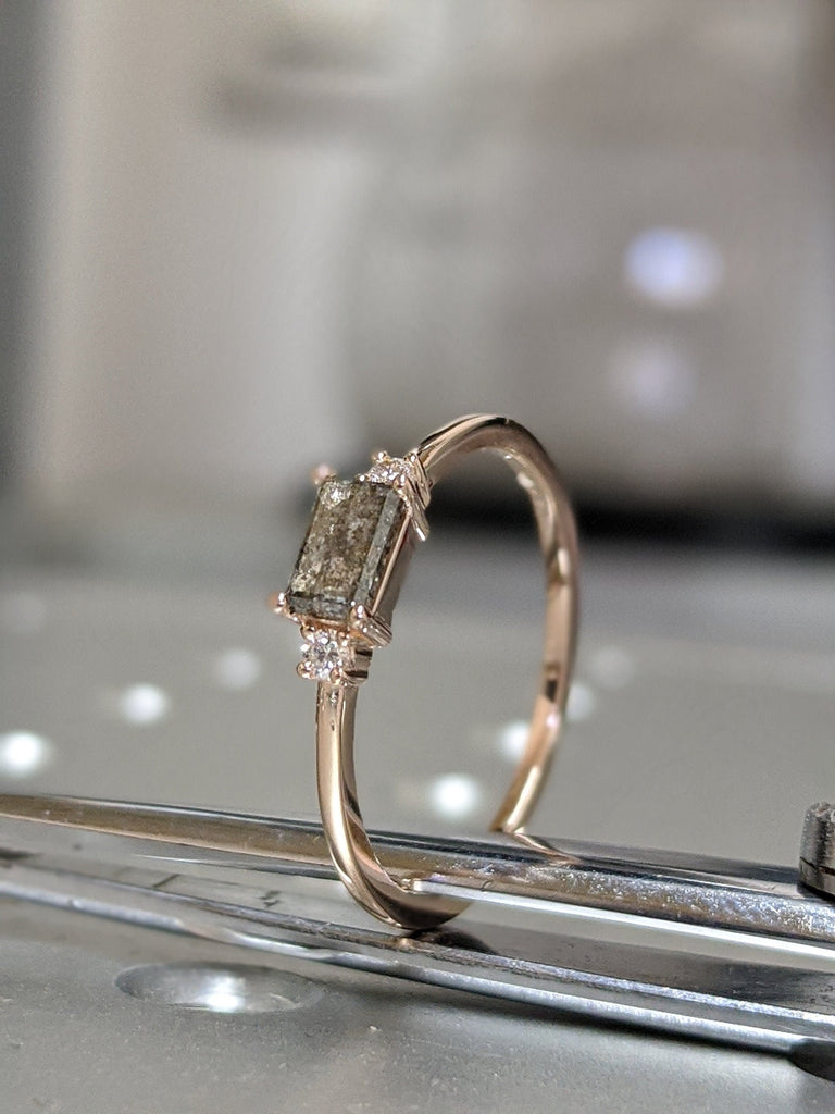 Vintage salt and pepper diamond engagement ring rose gold engagement ring diamond cluster ring wedding Bridal Anniversary Baguette Cut