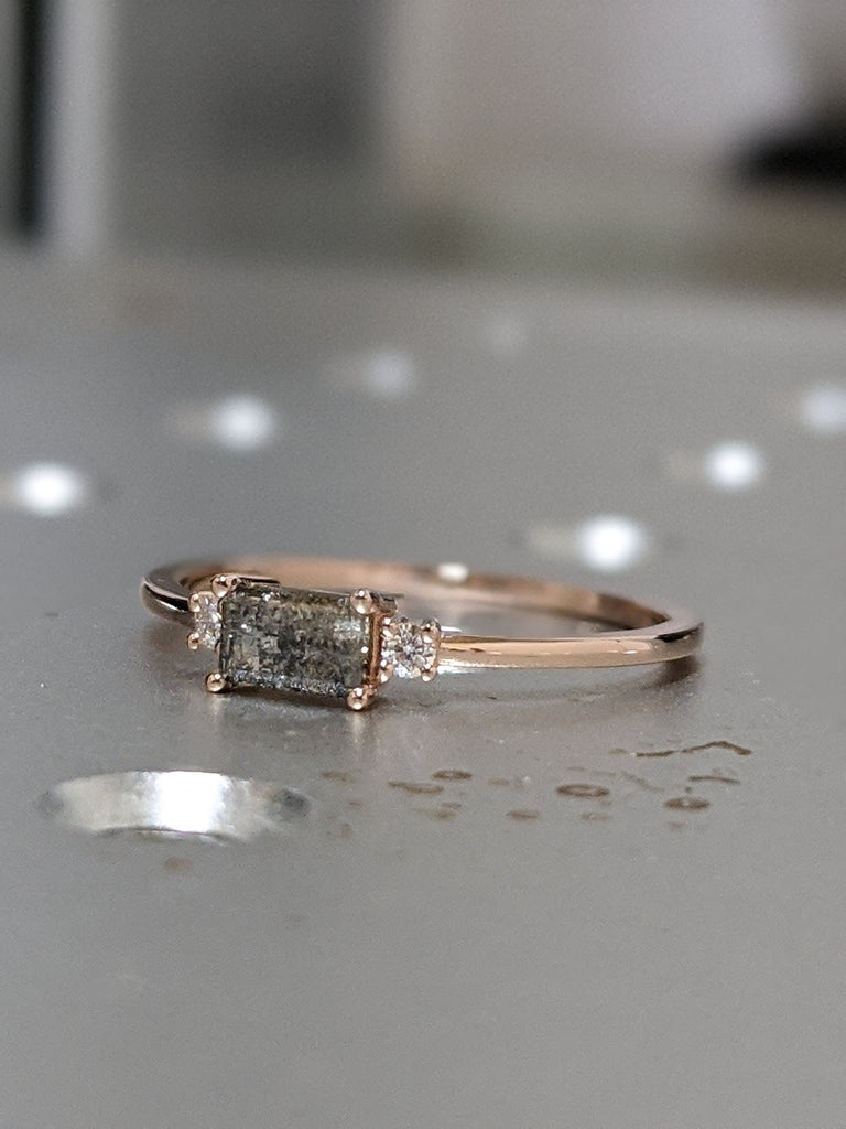 Vintage salt and pepper diamond engagement ring rose gold engagement ring diamond cluster ring wedding Bridal Anniversary Baguette Cut image #2