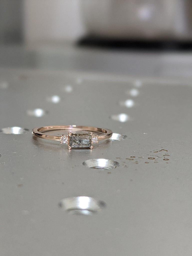 Vintage salt and pepper diamond engagement ring rose gold engagement ring diamond cluster ring wedding Bridal Anniversary Baguette Cut image #4