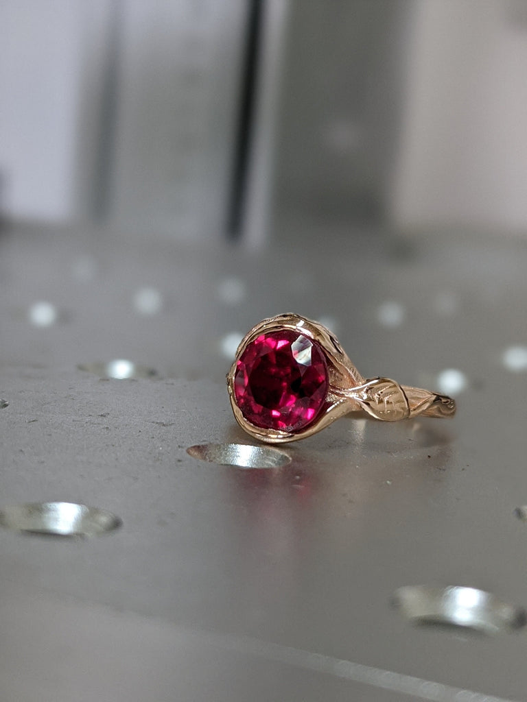 2ct Ruby Engagement Ring, Leaves Ring Ruby Ring, Ruby Engagement Ring Leaf Engagement Ring Rose Gold Ruby Ring, Leaf Ring, Nature Ring