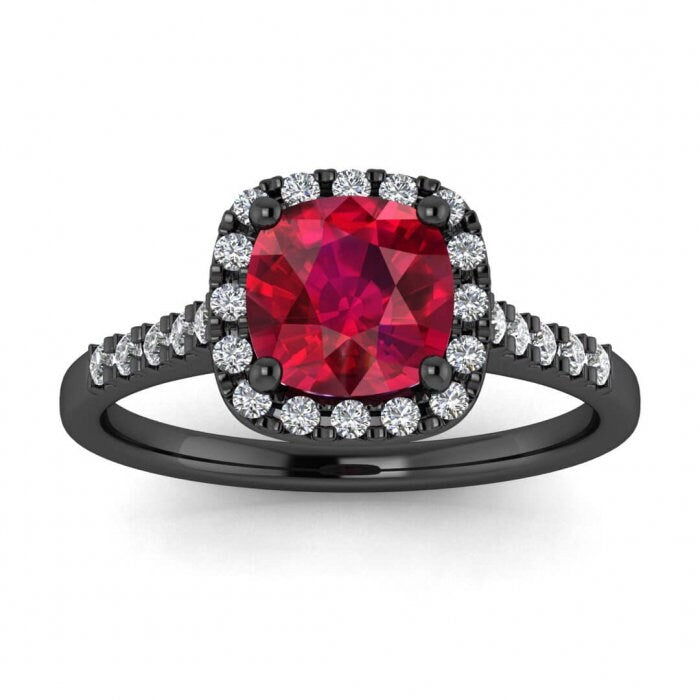 14k rose gold Gaia cushion cut ruby and diamond halo ring (1/4 ct. tw.), cushion halo, french pave