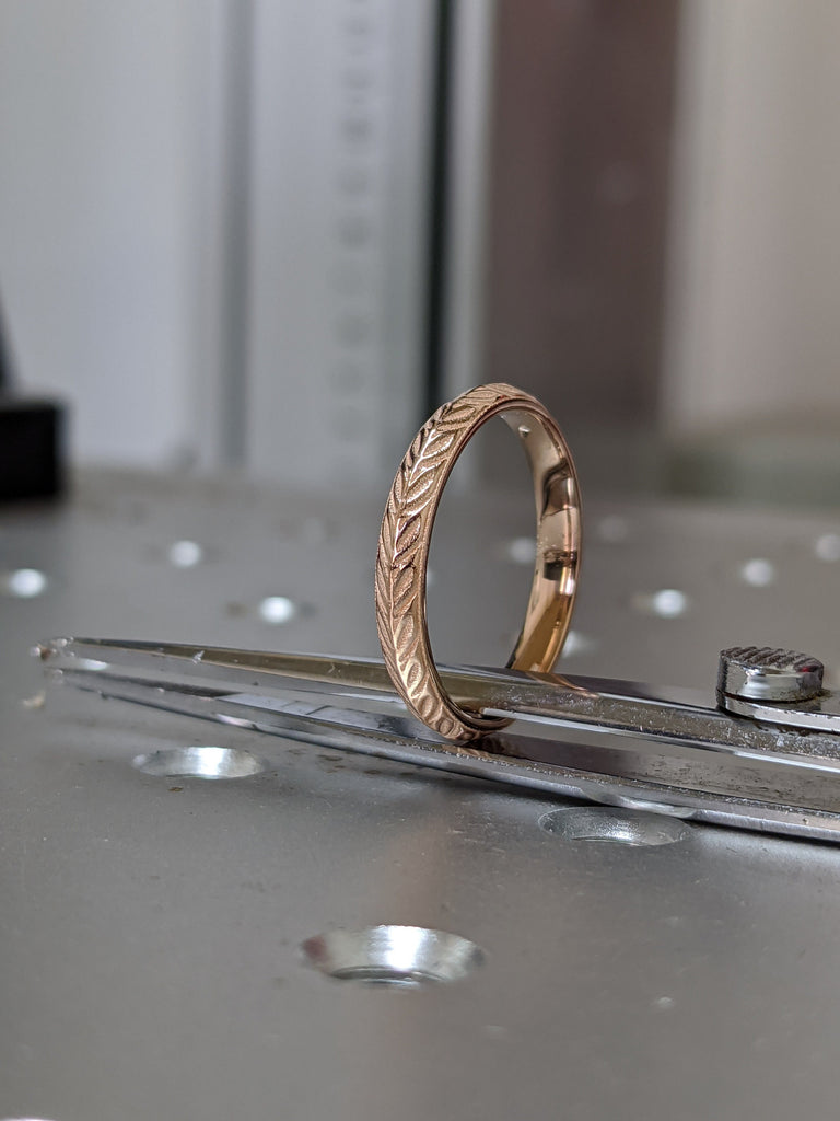 Antique Wedding Ring, Unisex 14K Gold Band, Vintage Wedding Ring, Pattern Band, Engraved Ring, Floral Band, Victorian 18k Rose Gold Ring image #3