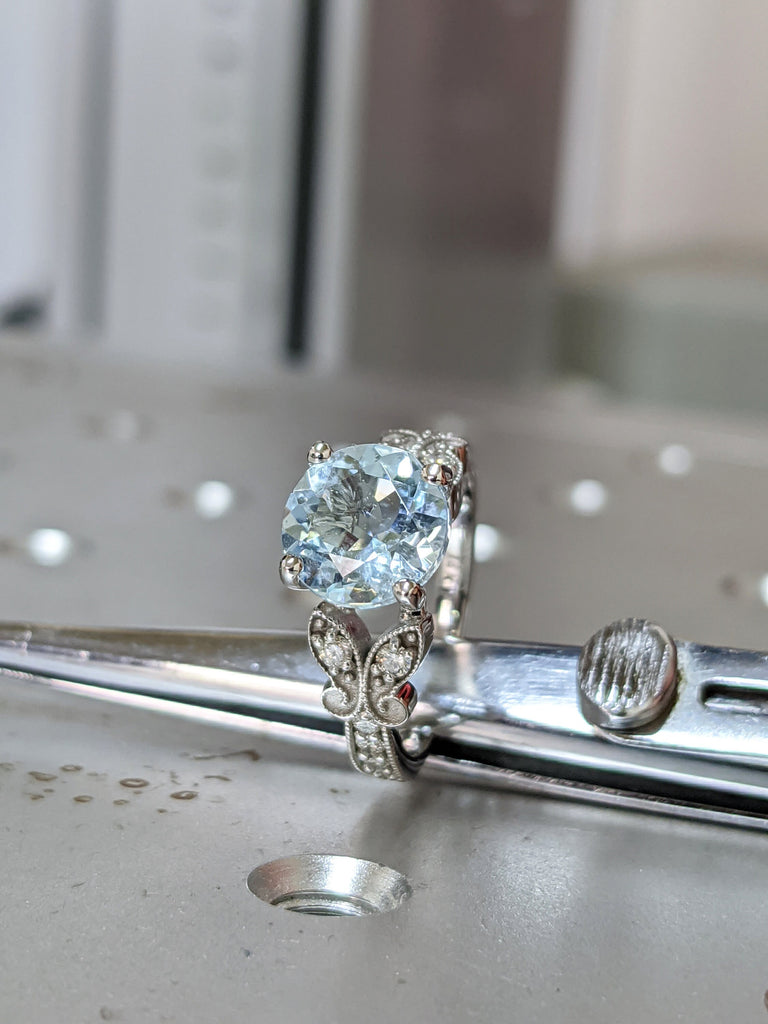 Aquamarine Engagement Ring Butterfly Engagement Ring, Butterfly Engagement Ring Engagement Ring Nature inspired Diamond ring Aquamarine ring