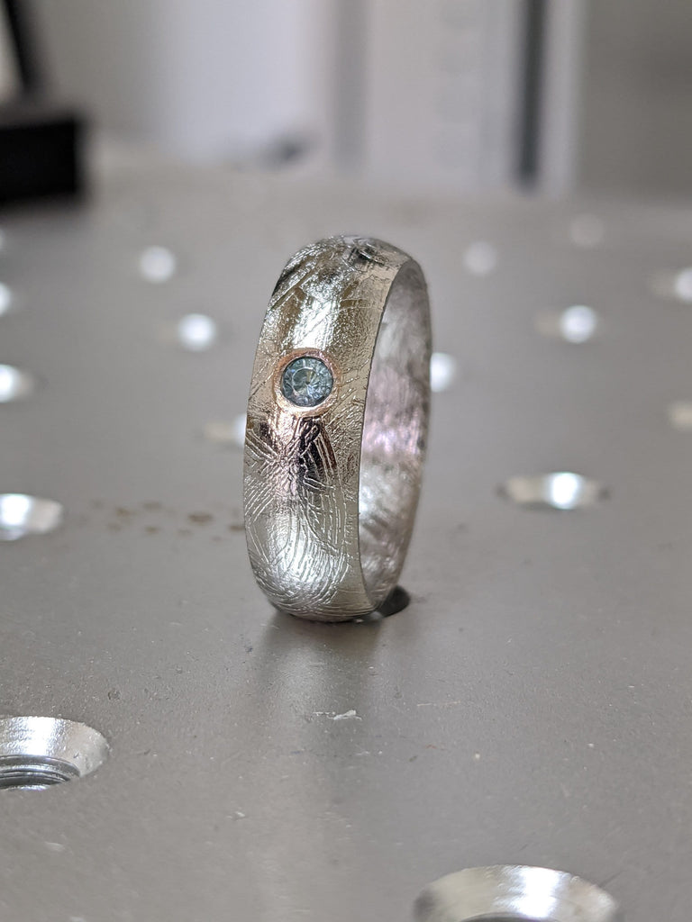 Aquamarine Meteorite Ring - Gibeon Meteorite Ring - Natural Meteorite Ring - Meteorite Band - Meteorite Ring - Gibeon Meteorite