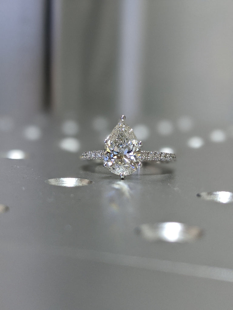 Pear cut VVS Moissanite White Gold Promise Ring | Thin Band Half Eternity Engagement Ring | Paved Natural Diamond Ring