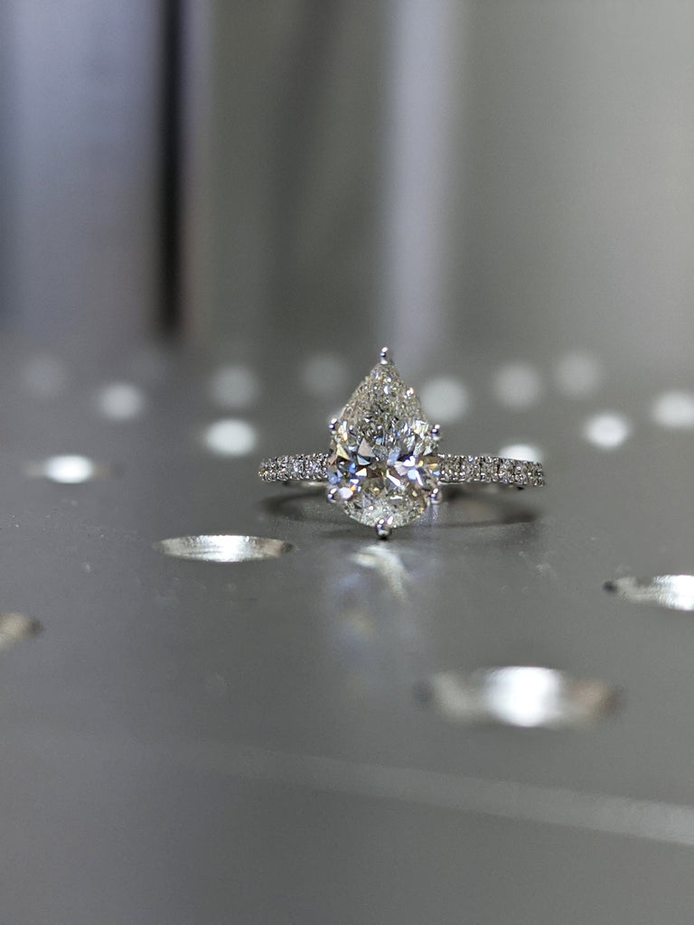 Pear cut VVS Moissanite White Gold Promise Ring | Thin Band Half Eternity Engagement Ring | Paved Natural Diamond Ring