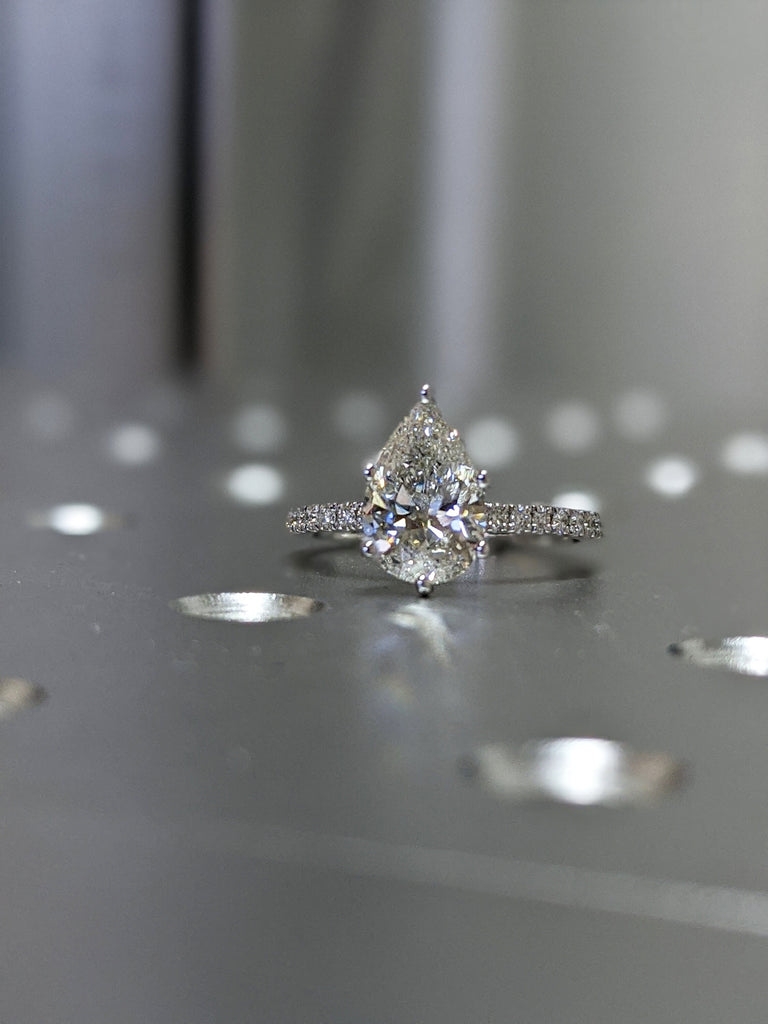 Unique Pear shaped Moissanite Engagement Ring | White Gold 14K Moissanite Bridal Anniversary Gift for Women