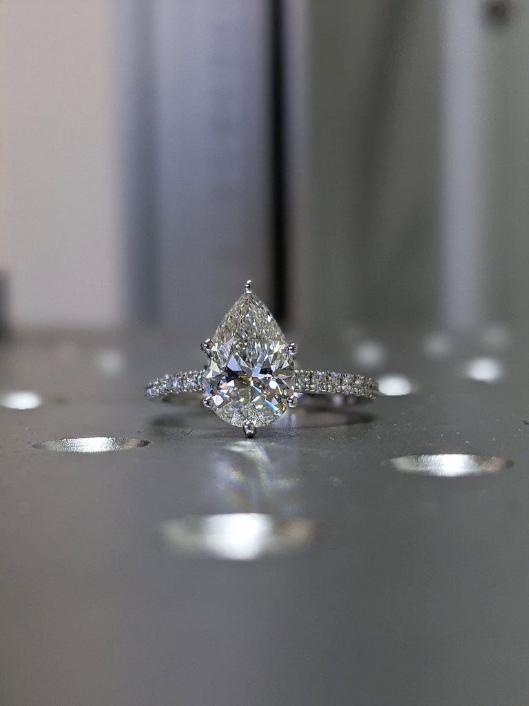 Unique Pear shaped Moissanite Engagement Ring | White Gold 14K Moissanite Bridal Anniversary Gift for Women
