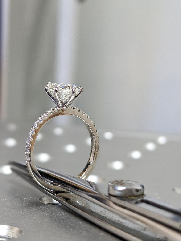 Pear cut VVS Moissanite White Gold Promise Ring | Thin Band Half Eternity Engagement Ring | Paved Natural Diamond Ring