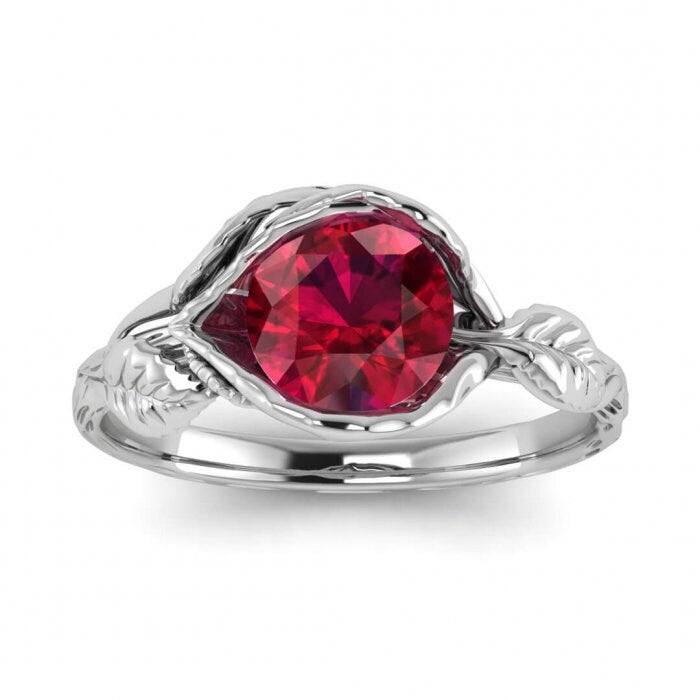 2ct Ruby Engagement Ring, Leaves Ring Ruby Ring, Ruby Engagement Ring Leaf Engagement Ring Rose Gold Ruby Ring, Leaf Ring, Nature Ring