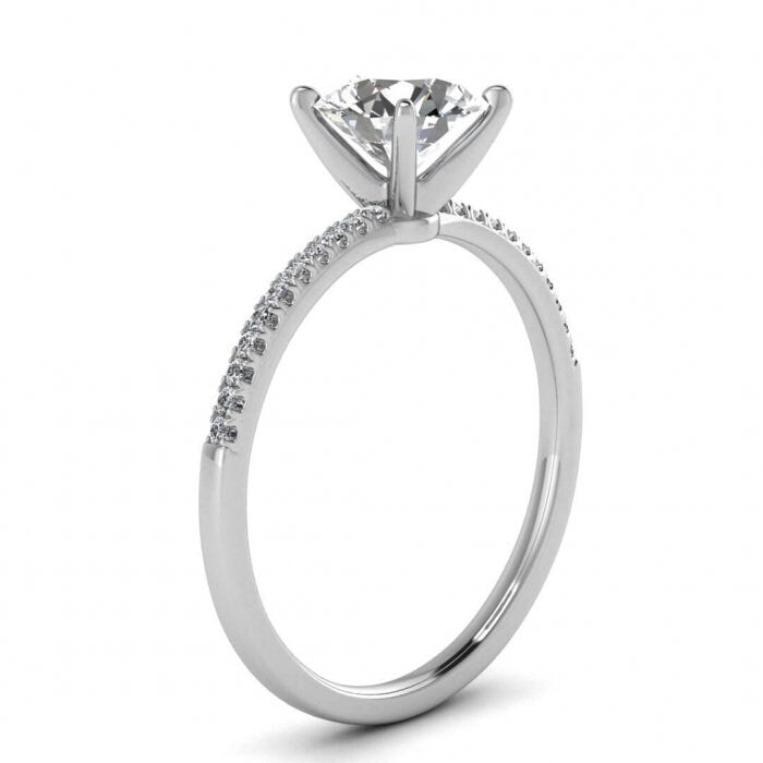 White Gold Delicate Moissanite Engagement Ring (1/10 Ct. Tw.) High Profile Prongs Setting, Pave Accents,petite Band, Tierra