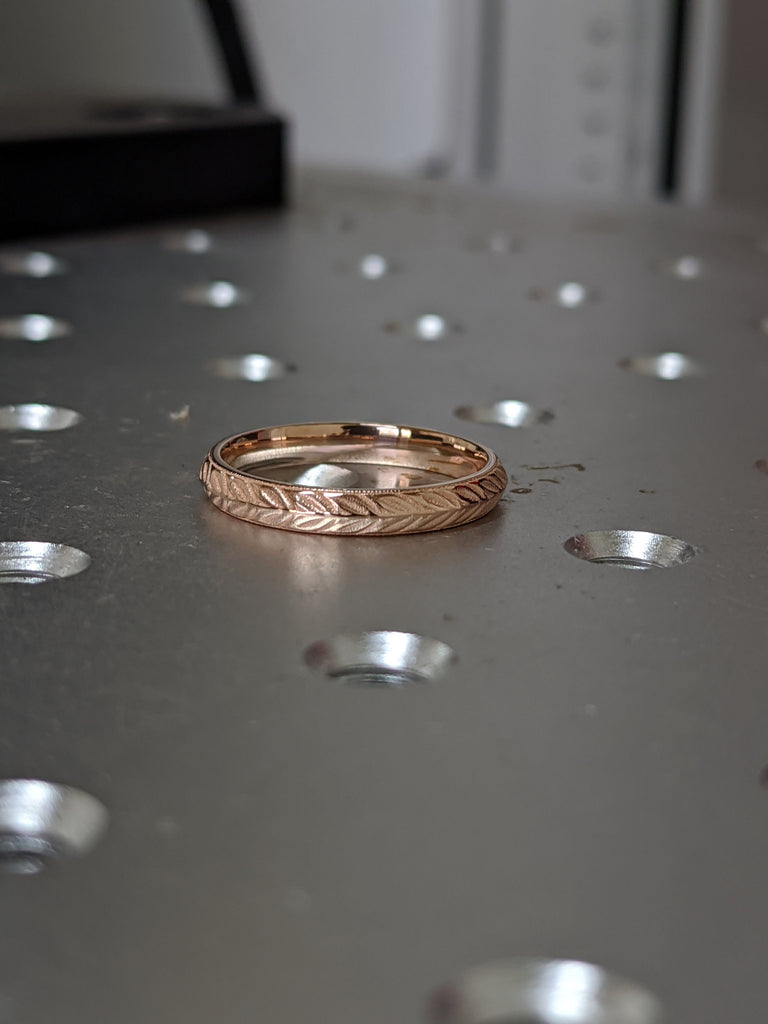 Antique Wedding Ring, Unisex 14K Gold Band, Vintage Wedding Ring, Pattern Band, Engraved Ring, Floral Band, Victorian 18k Rose Gold Ring image #2