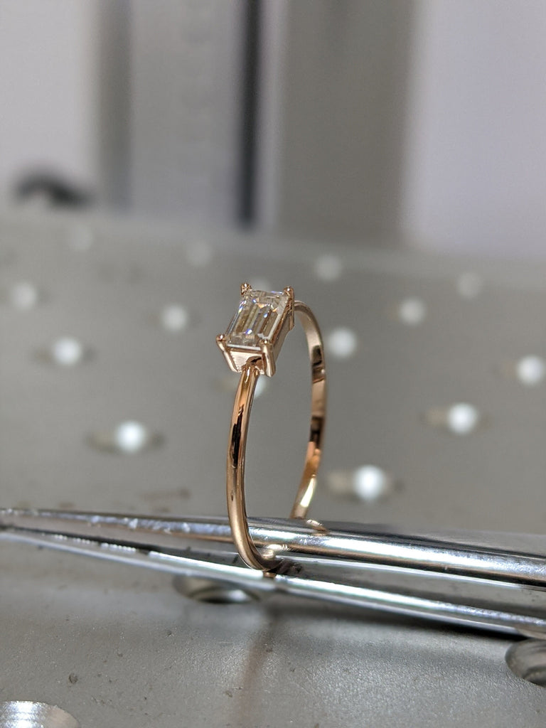 Moissanite solid 14ct gold stacking ring Ethical Baguette cut moissanite ring rectangular moissanite ring Moissanite Baguette Ring