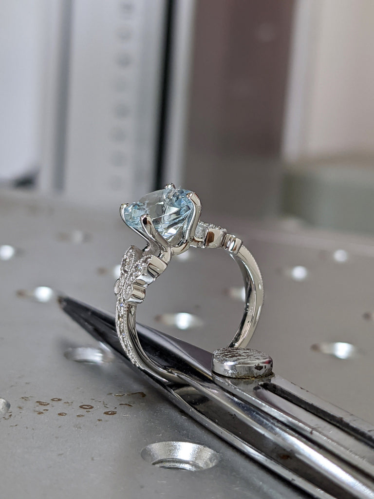 Aquamarine Engagement Ring Butterfly Engagement Ring, Butterfly Engagement Ring Engagement Ring Nature inspired Diamond ring Aquamarine ring