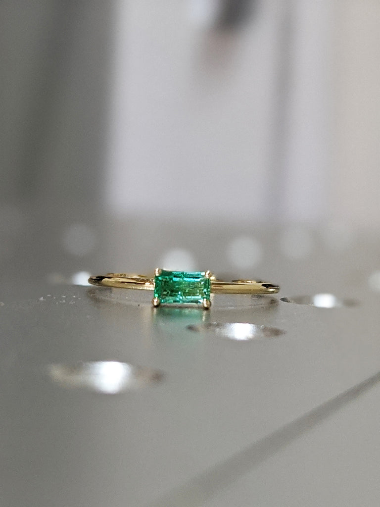 emerald baguette ring 14k yellow gold Emerald Ring Baguette Emerald Ring 14k Solid Gold Minimalist Emerald Ring Stacking Emerald Ring