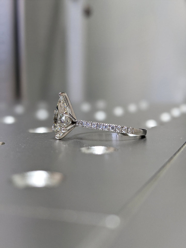 Pear cut VVS Moissanite White Gold Promise Ring | Thin Band Half Eternity Engagement Ring | Paved Natural Diamond Ring