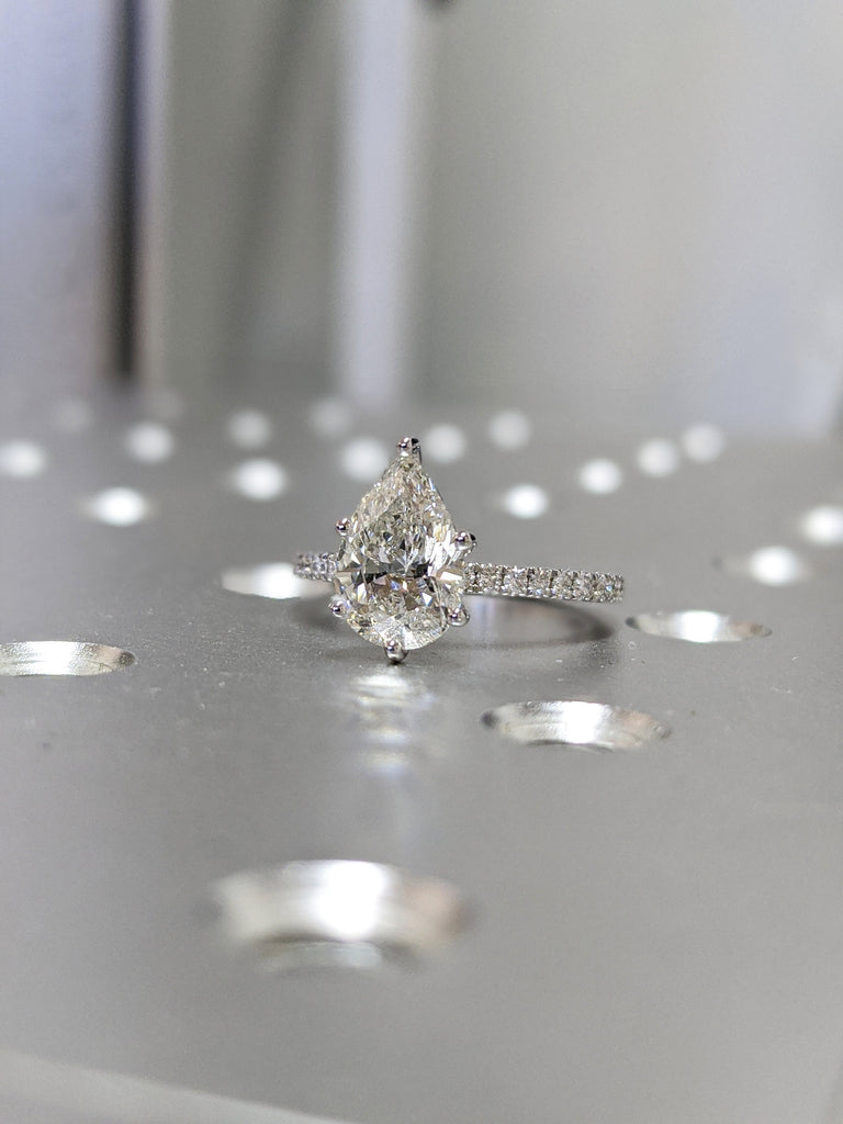 Pear cut VVS Moissanite White Gold Promise Ring | Thin Band Half Eternity Engagement Ring | Paved Natural Diamond Ring