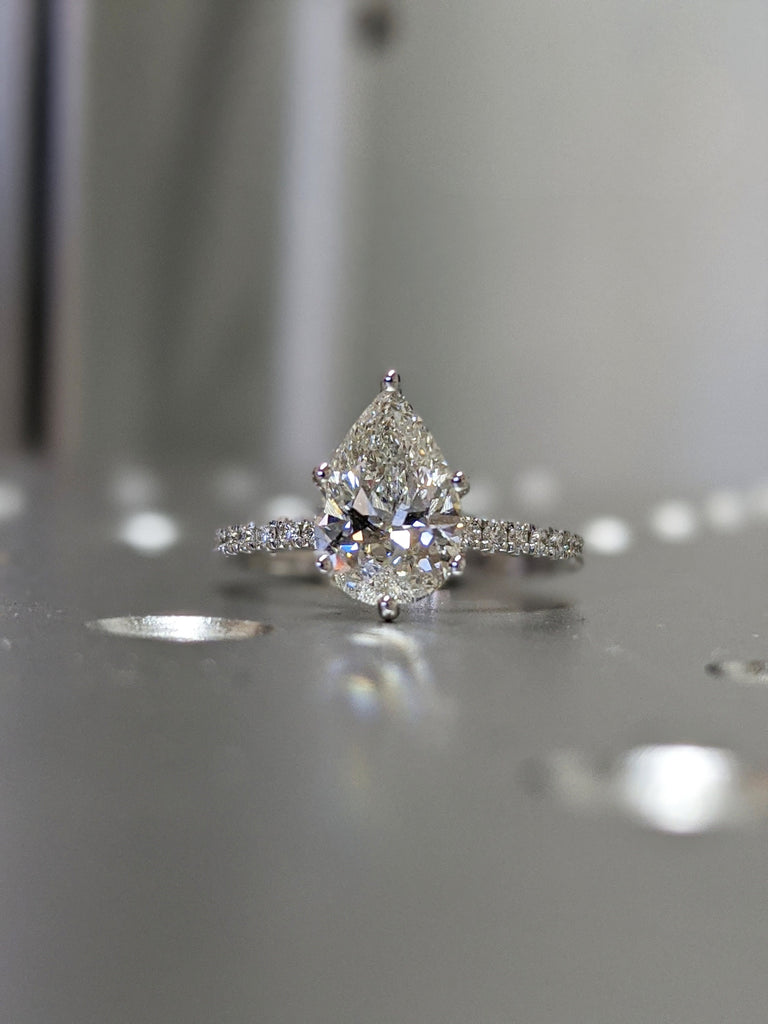 Pear cut VVS Moissanite White Gold Promise Ring | Thin Band Half Eternity Engagement Ring | Paved Natural Diamond Ring