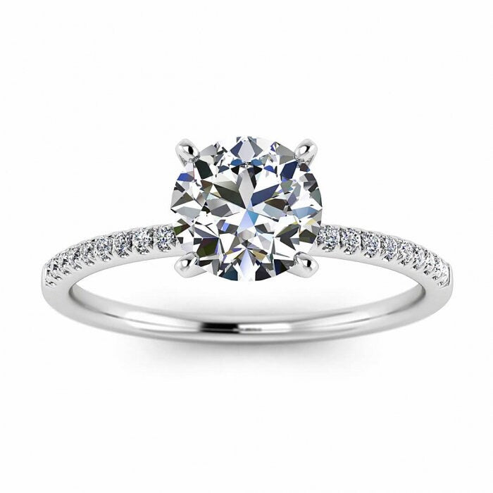 White Gold Delicate Moissanite Engagement Ring (1/10 Ct. Tw.) High Profile Prongs Setting, Pave Accents,petite Band, Tierra