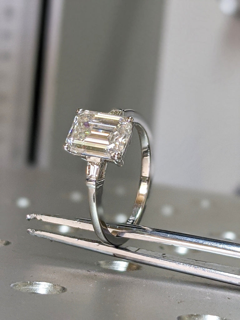 Emerald Cut Engagement Ring, Emerald Cut Ring, Baguette Engagement Ring, 2.5 Ct Solid 14k Gold Two Tone Moissanite Engagement Ring