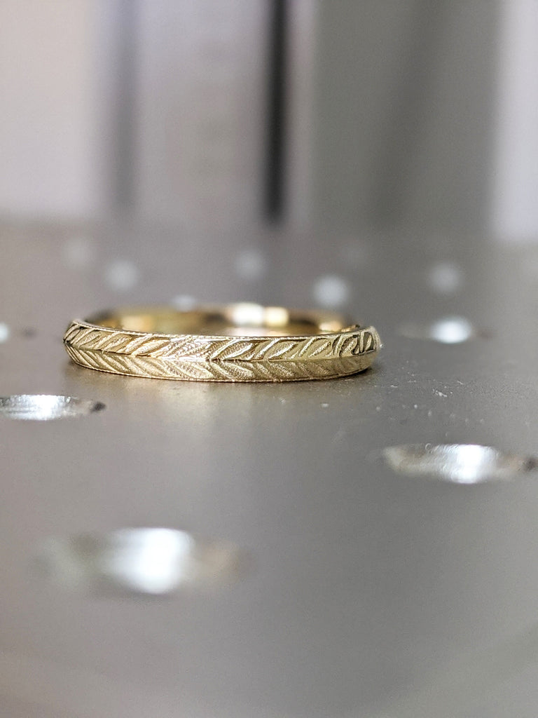 Antique Wedding Ring, Unisex 14K Gold Band, Vintage Wedding Ring, Pattern Band, Engraved Ring, Floral Band, Victorian 18k Yellow Gold Ring