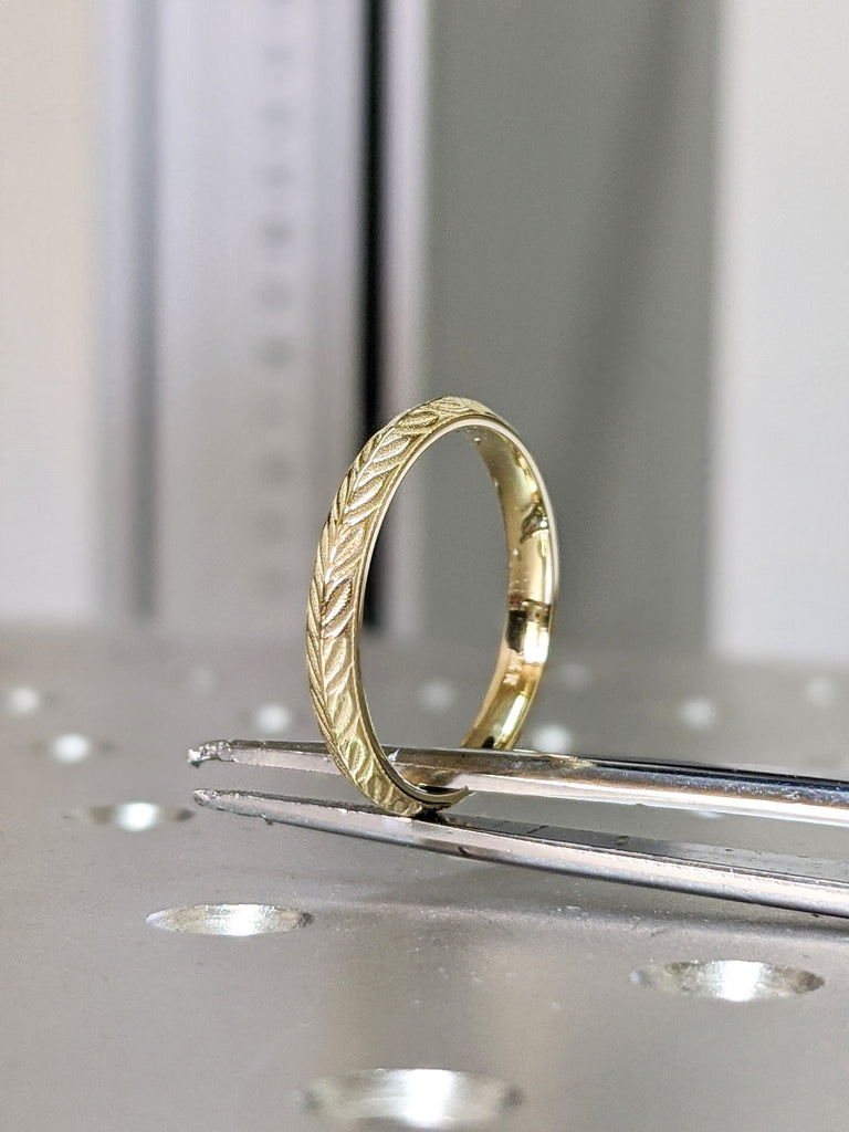 Antique Wedding Ring, Unisex 14K Gold Band, Vintage Wedding Ring, Pattern Band, Engraved Ring, Floral Band, Victorian 18k Yellow Gold Ring image #2
