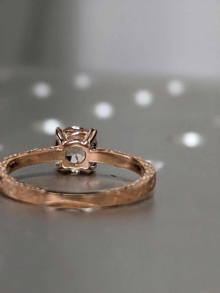 Morganite Engagement Ring, Vintage Floral Morganite Ring, Rose Gold Floral Engagement Ring, Nature Inspired Leaf Morganite Ring