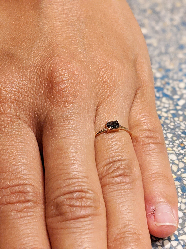 Unique Vintage Emerald Salt And Pepper Diamond Ring, Unique Vintage Emerald Salt And Pepper Ring, Vintage Inspired Emerald Diamond Ring