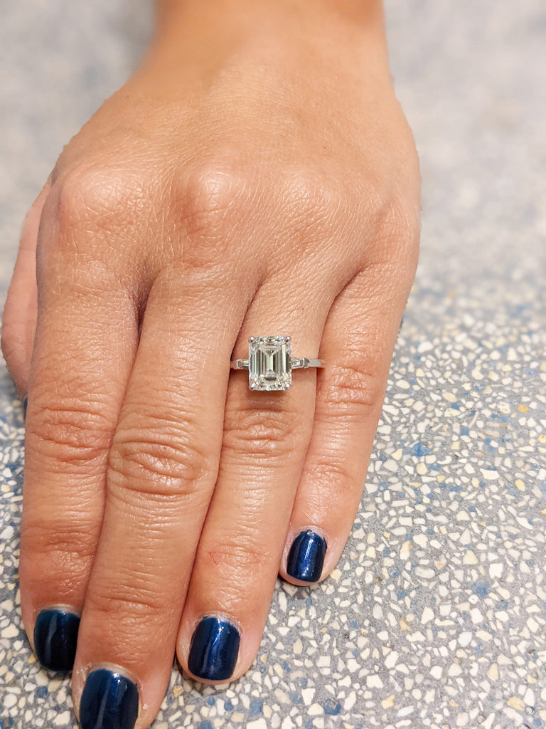 3ct Emerald Cut Engagement Ring, Emerald Cut Ring, Baguette Engagement Ring, Solid 14k Gold Moissanite Engagement Ring