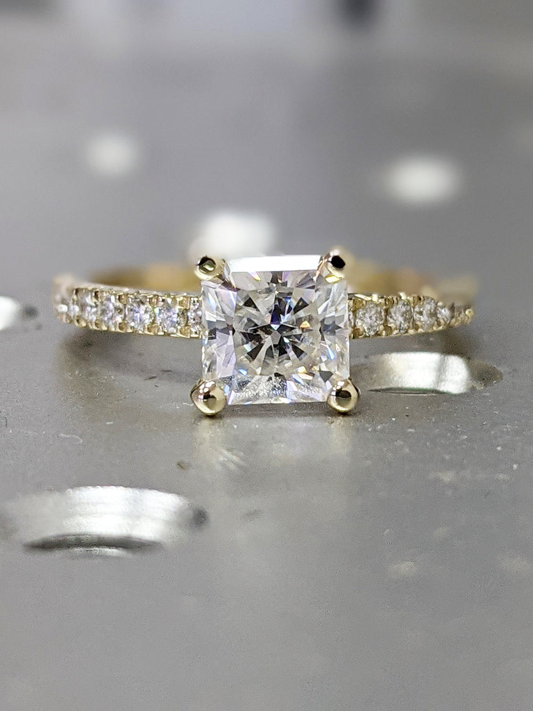 Engagement Ring, Radiant Cut 6mm Simulated Diamond Ring, Plain Gold Moissanite Ring, Solid 14k Gold Moissanite Ring, Wedding Promise Ring