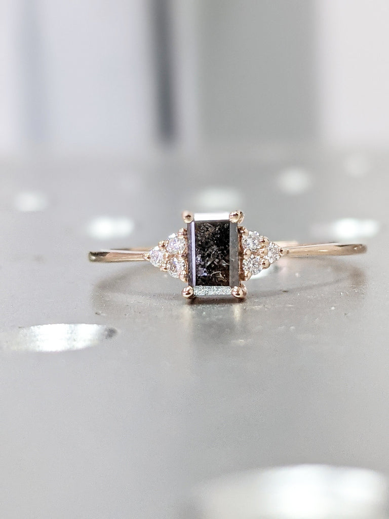 Vintage salt and pepper diamond engagement ring rose gold engagement ring diamond cluster ring wedding Bridal Anniversary Baguette Cut