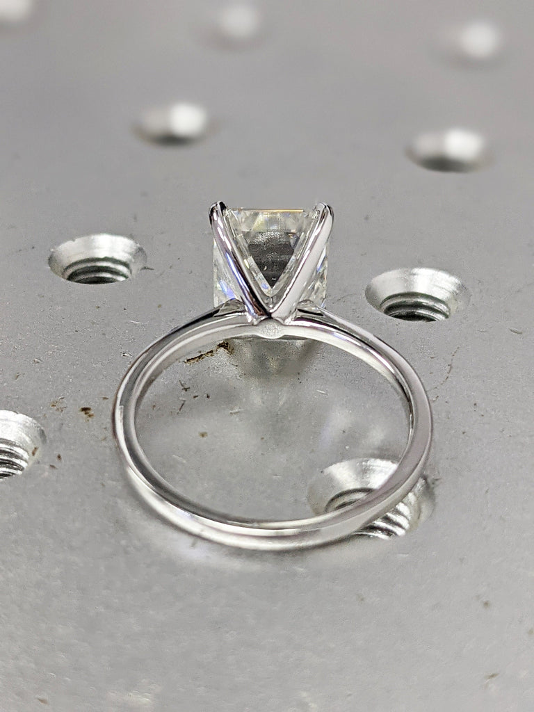 Emerald cut Moissanite Engagement Ring | 14k 18k White Gold Solitaire Promise Ring | Minimalist Wedding Anniversary Ring