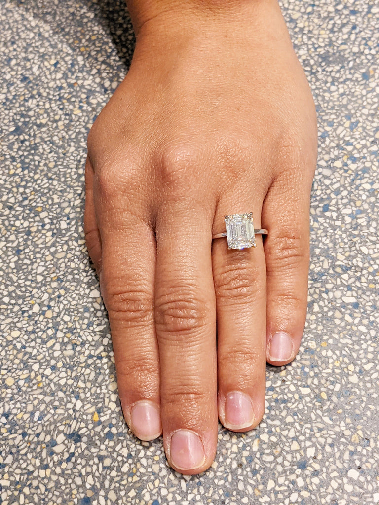 Emerald cut Moissanite Engagement Ring | 14k 18k White Gold Solitaire Promise Ring | Minimalist Wedding Anniversary Ring