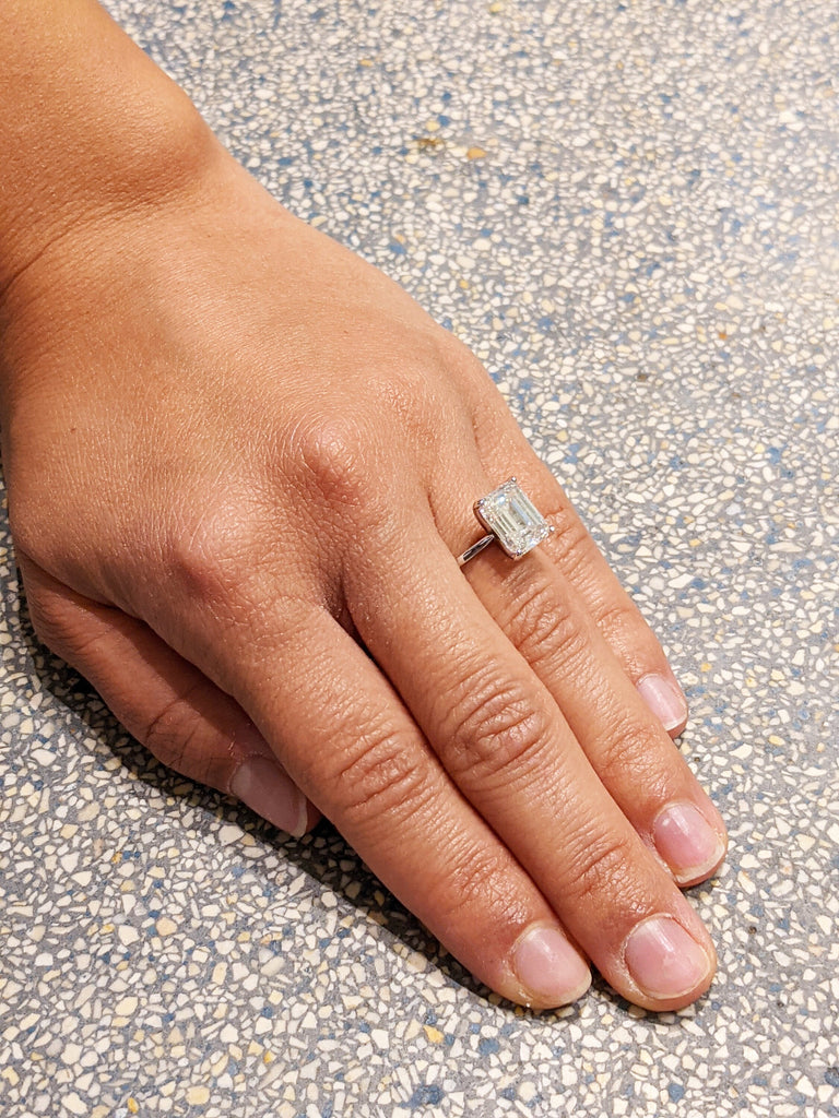Emerald cut Moissanite Engagement Ring | 14k 18k White Gold Solitaire Promise Ring | Minimalist Wedding Anniversary Ring