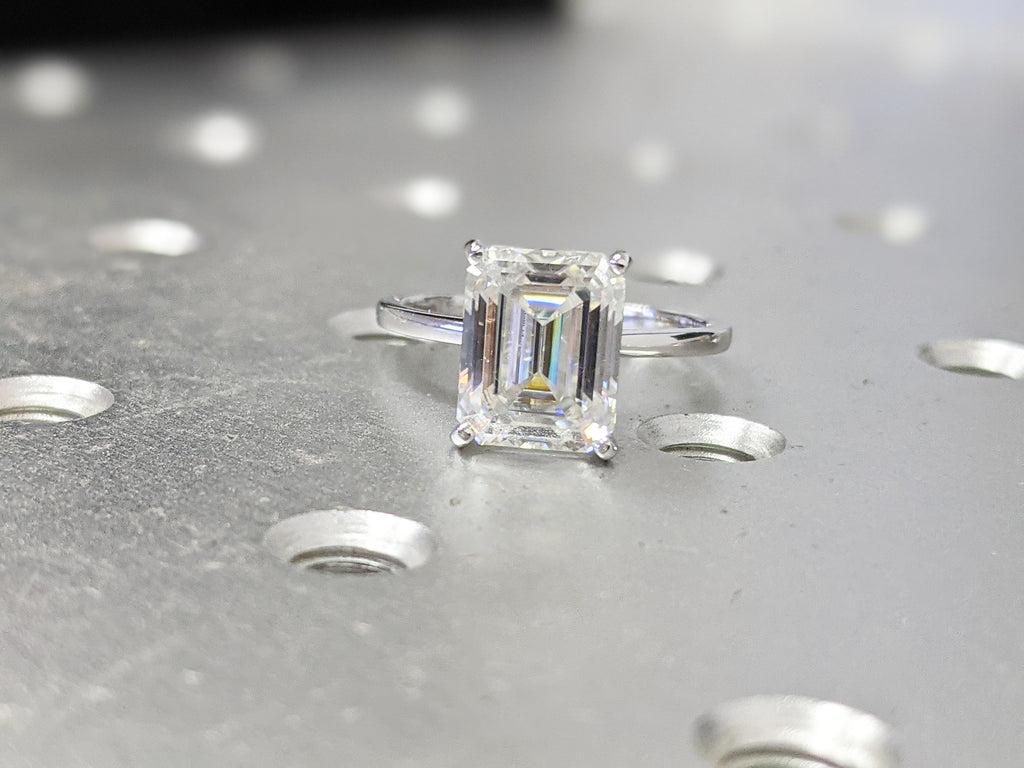 Emerald cut Moissanite Engagement Ring | 14k 18k White Gold Solitaire Promise Ring | Minimalist Wedding Anniversary Ring