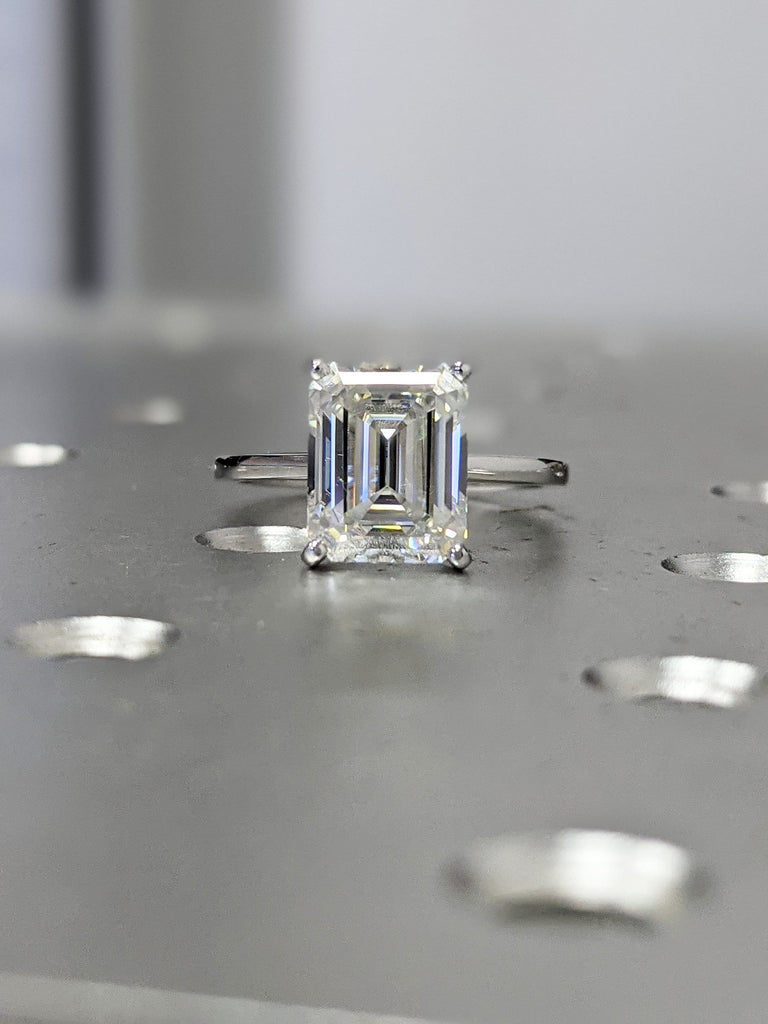 Emerald cut Moissanite Engagement Ring | 14k 18k White Gold Solitaire Promise Ring | Minimalist Wedding Anniversary Ring