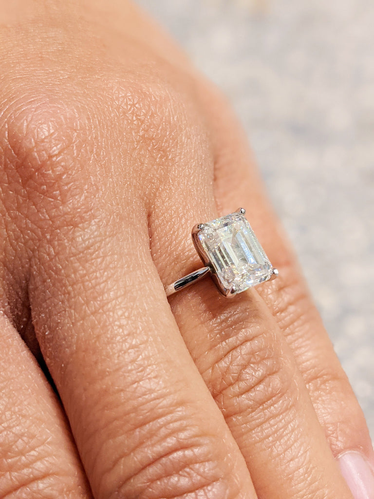 Emerald cut Moissanite Engagement Ring | 14k 18k White Gold Solitaire Promise Ring | Minimalist Wedding Anniversary Ring