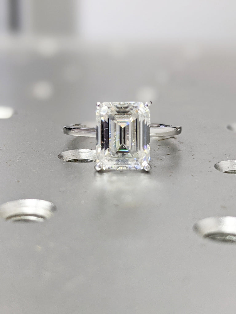 Emerald cut Moissanite Engagement Ring | 14k 18k White Gold Solitaire Promise Ring | Minimalist Wedding Anniversary Ring