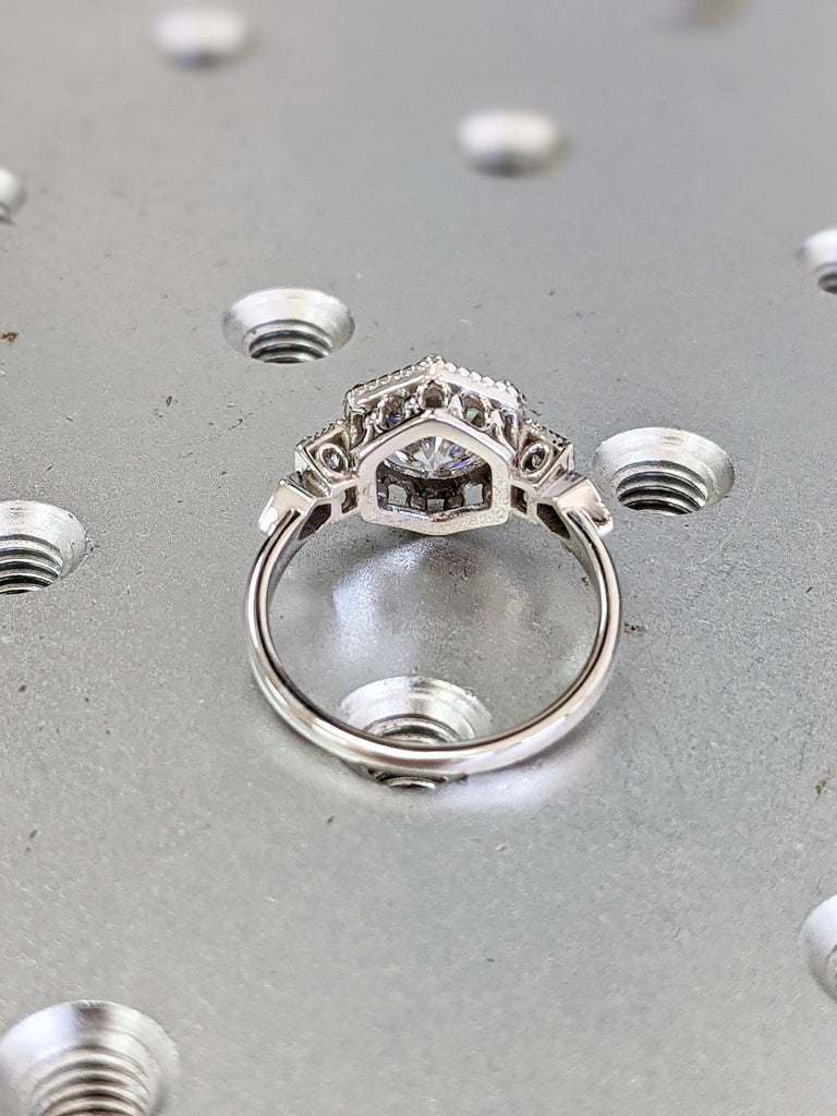 Vintage moissanite engagement ring 14k white gold diamond Art deco wedding ring diamond Vintage Filigree Ring engagement anniversary promise image #9