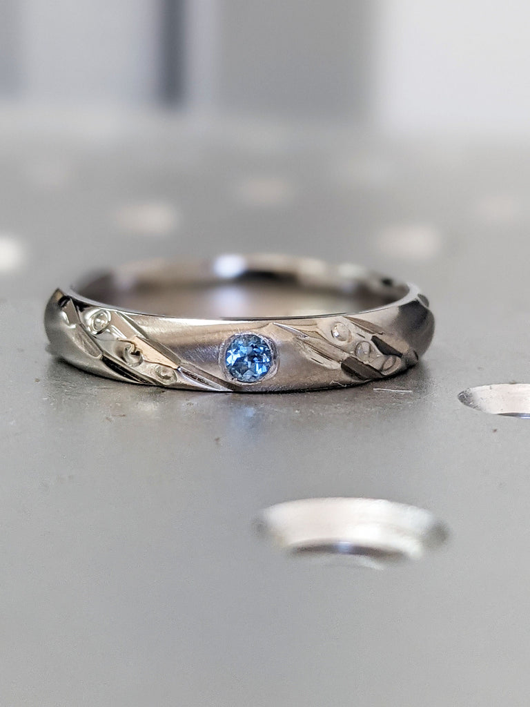 Handmade Aquamarine Band, Titanium Band, Titanium Wedding Ring, Womens Wedding Band, Aquamarine Ring, Womens Wedding Rings