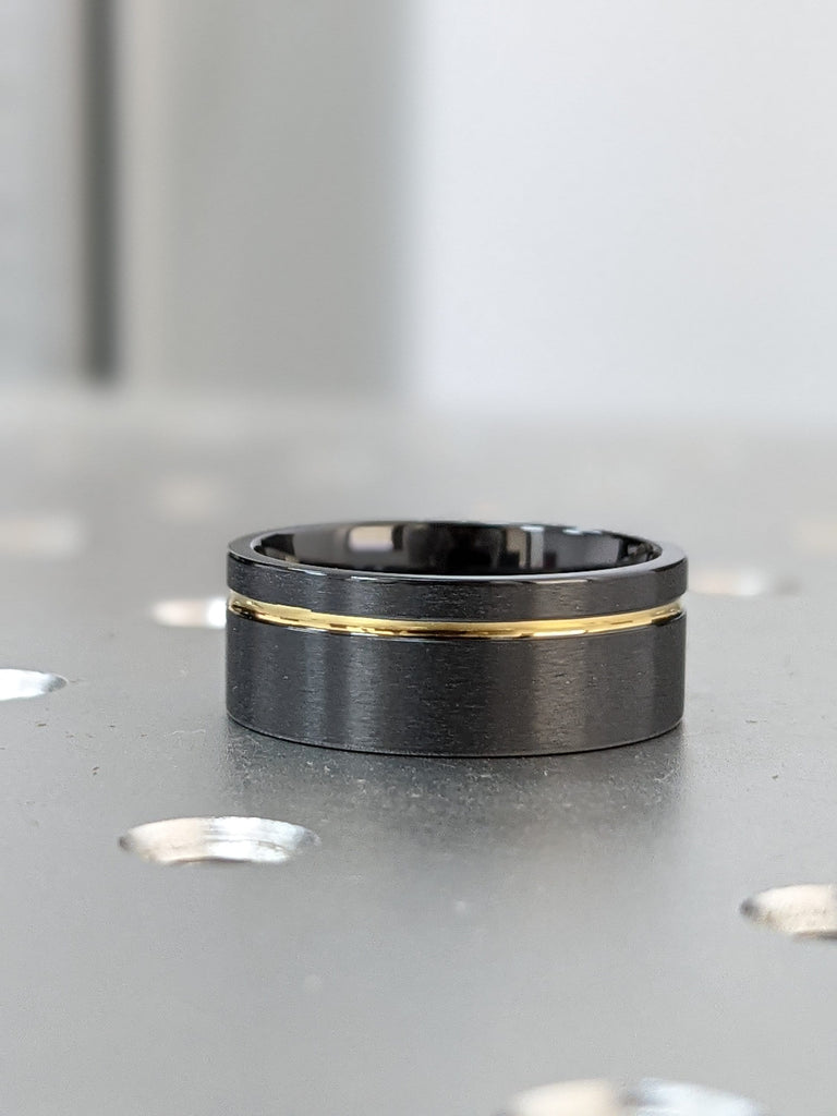 Mens Wedding Bands - Black Zirconium With 14k Gold. Black Wedding Rings, Black Wedding Bands, Black Ring